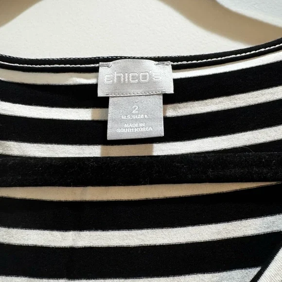Chico’s Black/white Chevron Stripes V-Neck 3/4 Sleeve Sz2(L) Armpit To Armpit20” - Picture 2 of 7
